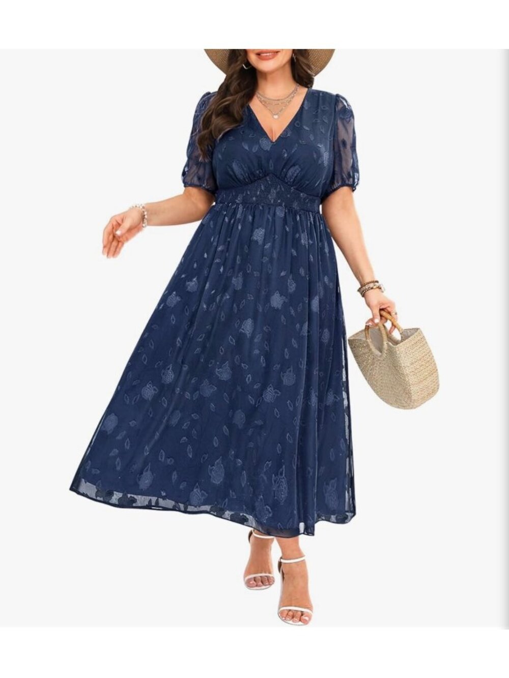 Pinup Fashion V-Neck Puff Sleeve Floral Jacquard Dress Size 22W